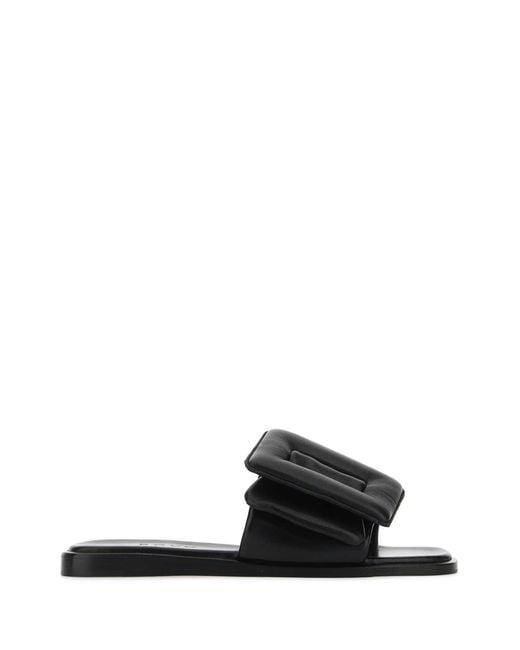 Boyy Black Leather Puffy Slippers for men