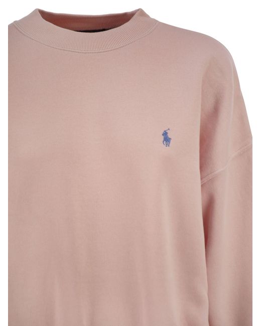 Polo Ralph Lauren Pink Cotton Blend Sweatshirt With Embroidered Logo