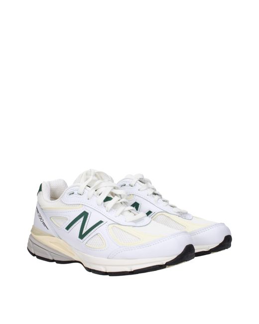 New Balance White Sneakers 990 Uomo Pelle Bianco/Verde for men