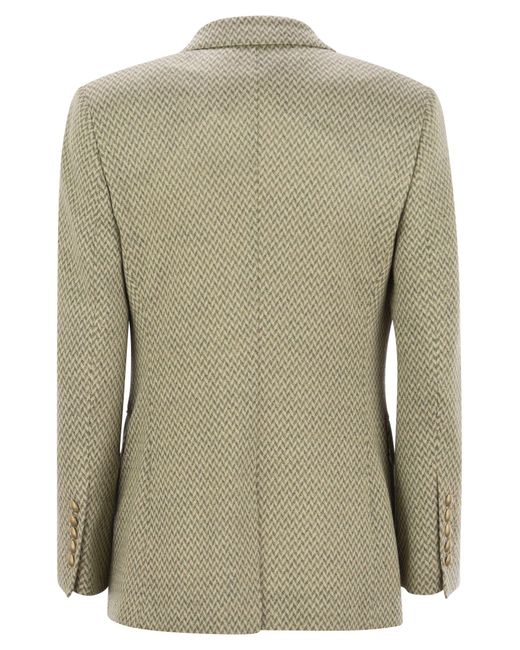 SAULINA Natural Angelica Herringbone Two Button Blazer