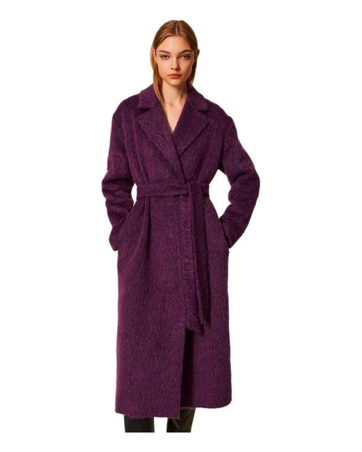 Twinset Purple Belted Coat