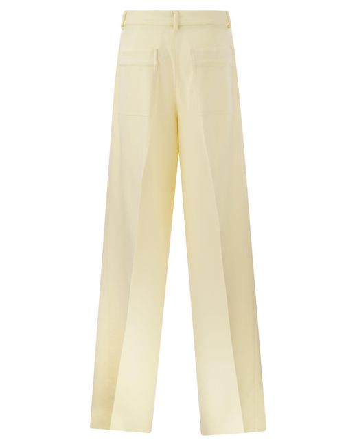Sportmax Natural Zirlo Wide Leg Trousers In Cotton And Viscose