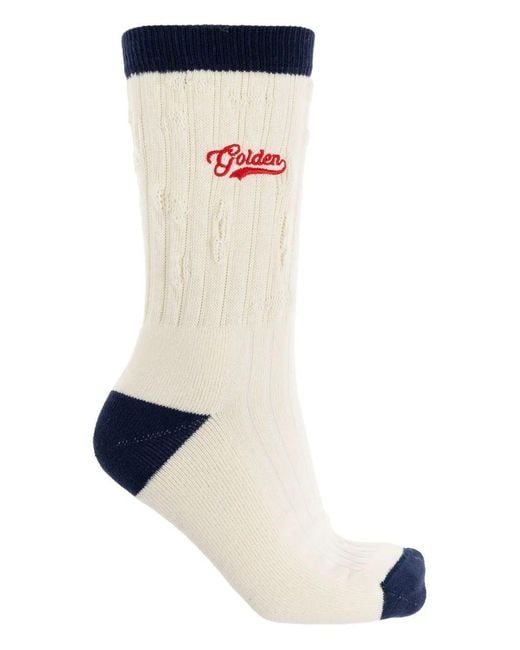 Golden Goose Deluxe Brand Blue Socks Full Rib/Bi Color/Golden Embroidery/Ripped