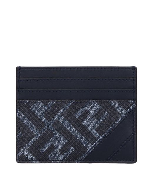 Fendi Blue Logo Leather Card Holder for men