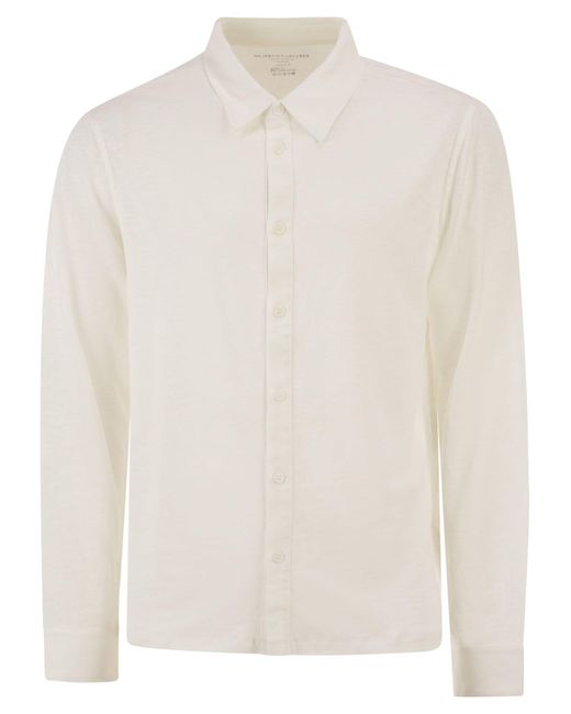 Majestic White Stretch Linen Shirt With Front Button Fastening