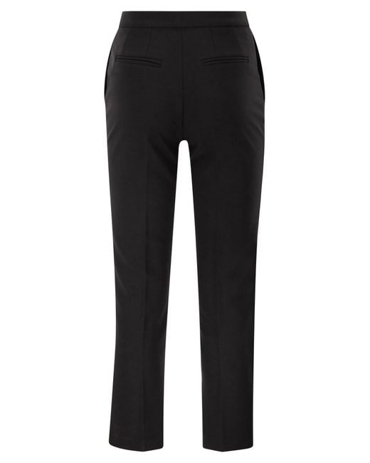 Elisabetta Franchi Black Lightweight Crepe Trousers With Charm Logo