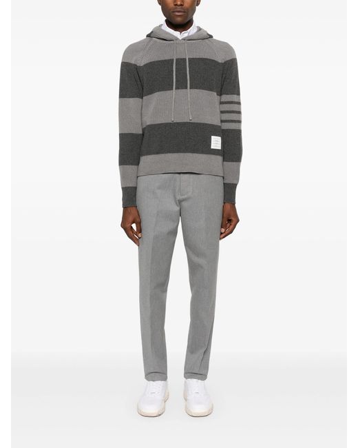 Thom Browne Gray Striped Knitted Hoodie for men