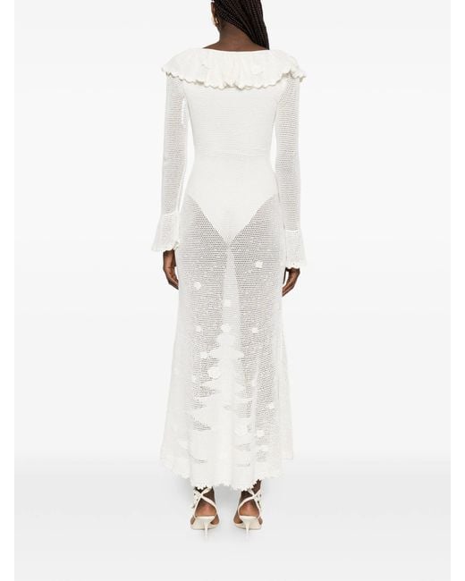 Self-Portrait White Floral Crochet Midi Dress