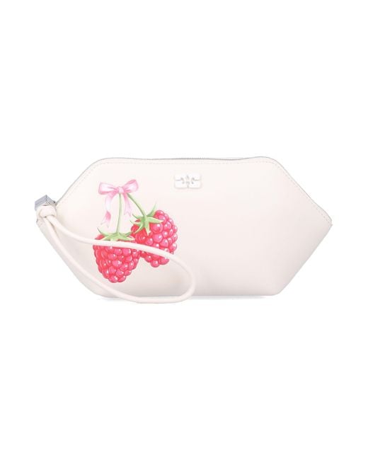 Ganni Pink Raspberry Print Makeup Pouch Recycled Leather