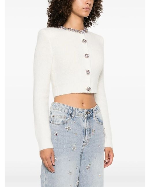 Self-Portrait White Cream Embellished Trim Cardigan