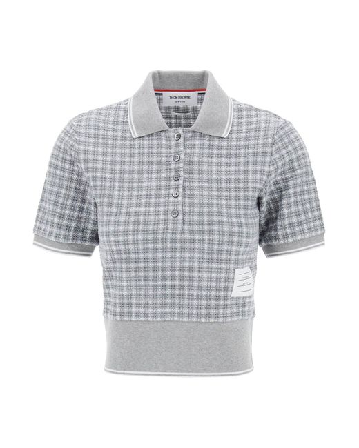 Thom Browne Gray Prüft Tweed Polo -Hemd