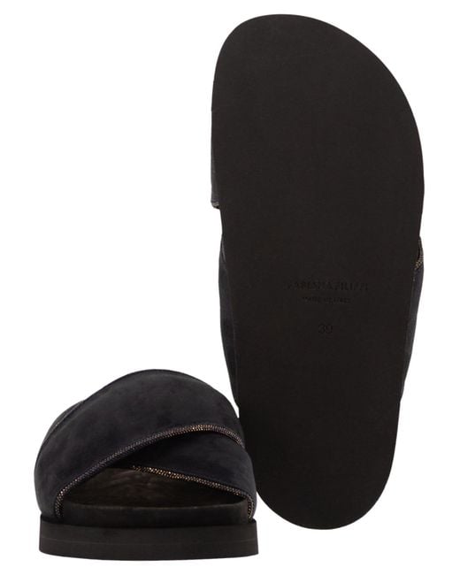 Fabiana Filippi Black Flat Suede Sandals With Crossed Straps