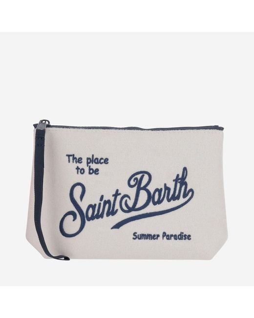 Mc2 Saint Barth White Fabric Clutch Bag With Logo