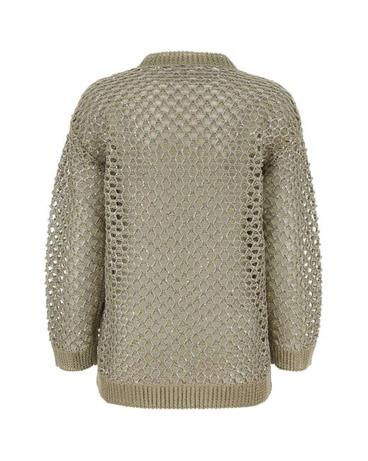 Valentino Garavani Gray Linen-Blend Embellished Crochet Sweater