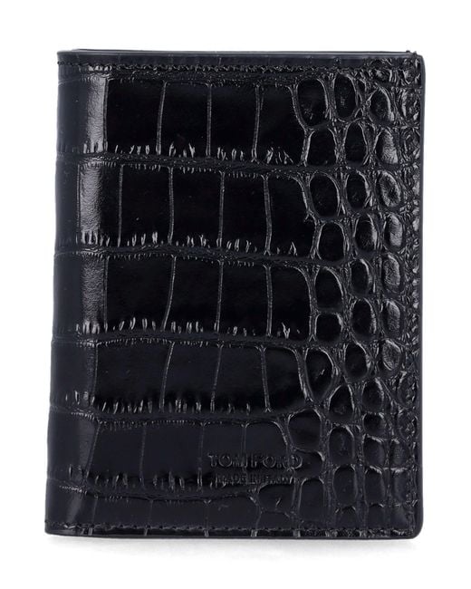 Tom Ford Black Croc-Embossed Leather Cardholder for men