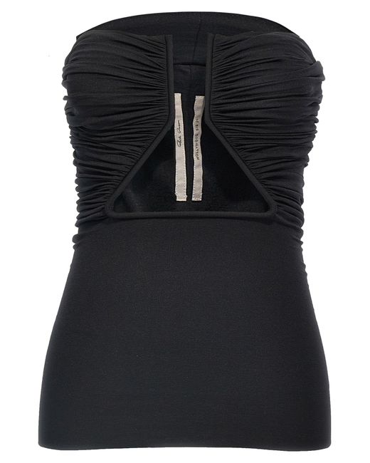 Rick Owens Black Off-The-Shoulder Prong Bustier Top With Drap