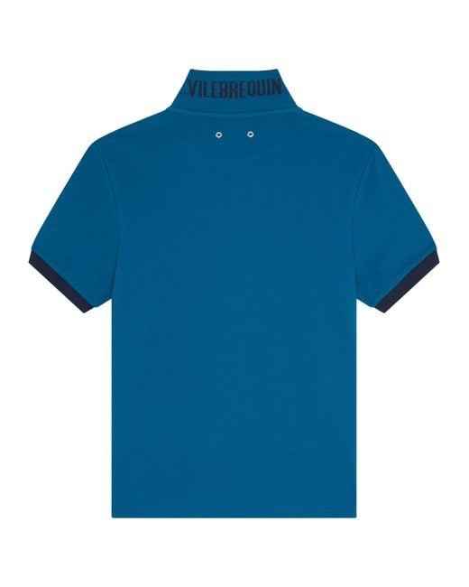 Vilebrequin Blue Organic Cotton Polo Shirt With Contrast Trims And Embroidered Logo