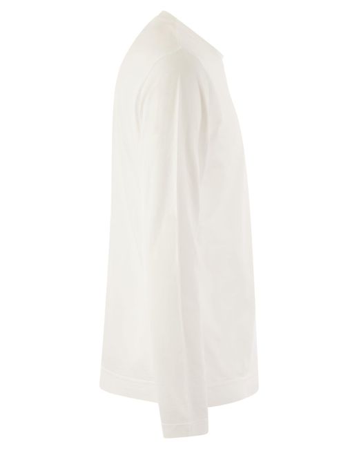 Fedeli White Extreme Long Sleeved Giza Cotton T Shirt