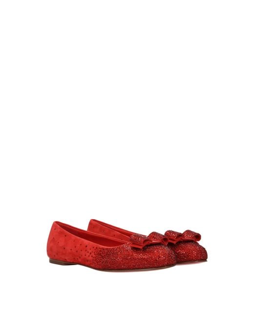 Ferragamo Red Varina Ballet Flats Suede/Flame