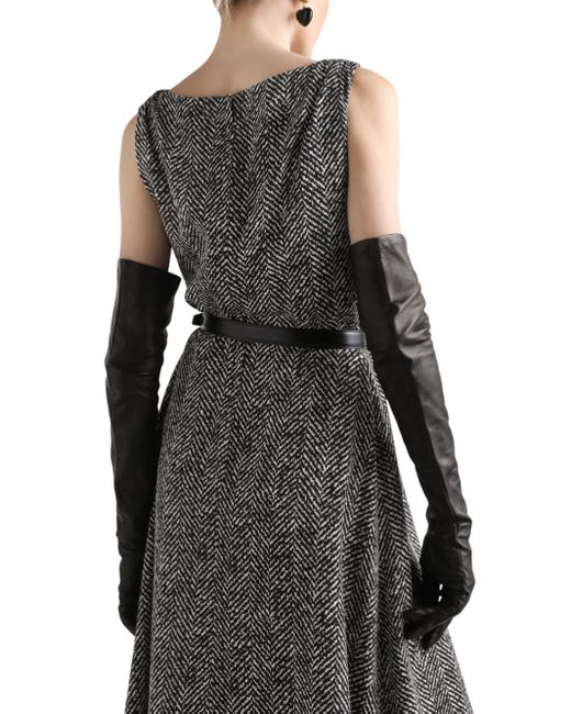 Dolce & Gabbana Gray Chevron Print Heavy Crepe Cocktail -Kleid