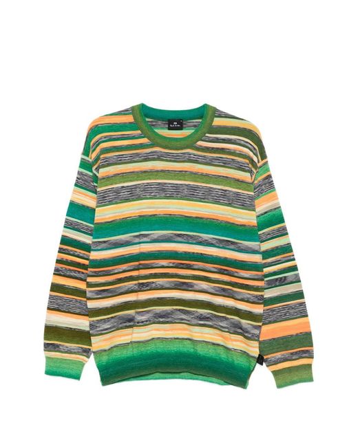 Paul Smith Green Striped Cotton Sweater for men