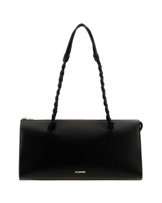 Jil Sander Black Leather Tangle Tent Shoulder Bag