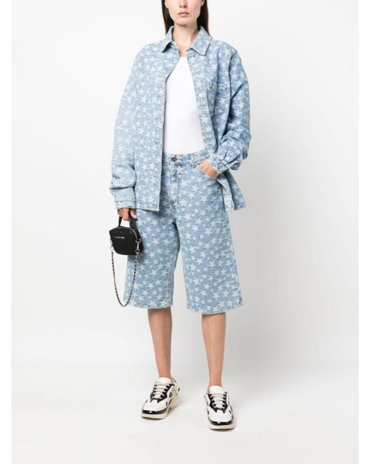 ERL Blue Star-Pattern Cotton Denim Shirt