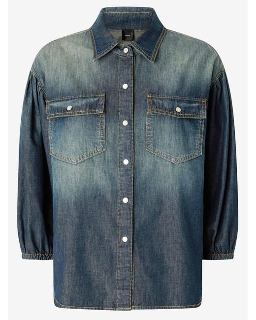 Pinko Blue Washed Cotton Denim Shirt