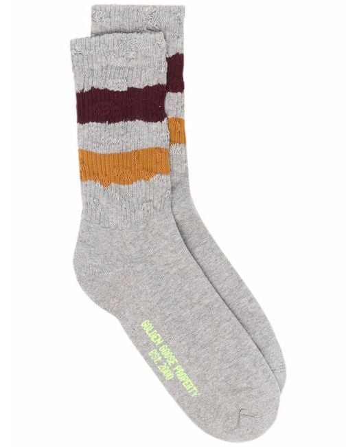 Golden Goose Deluxe Brand Gray Socks High Rib/Stripes/Ripped