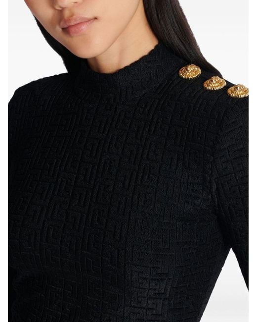 Balmain Ls Bouclette Top Met Monogram in het Black