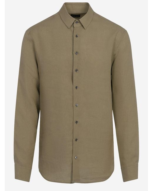 Giorgio Armani Green Regular Fit Linen Shirt for men