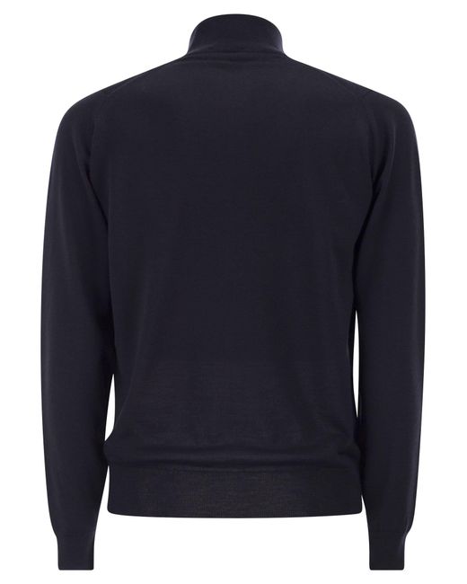 John Smedley Blue Extra Fine Merino Wool Cardigan for men
