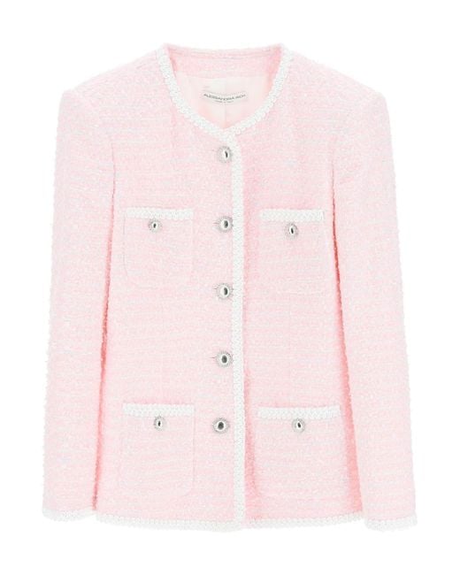 Veste Tweed Rose Coton, Technique Alessandra Rich en coloris Pink