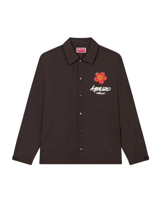KENZO Brown Shirt Jacket With Floral Details X Futura 2000 for men