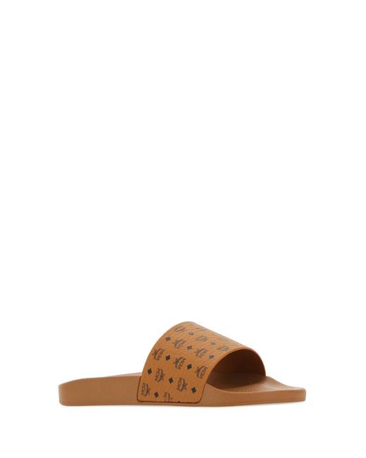 MCM Brown Canvas Slippers for men