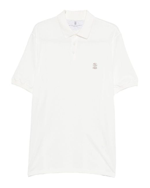Brunello Cucinelli Logo Katoenen Poloshirt in het White