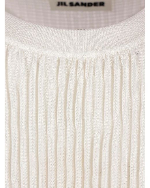 Jil Sander White Viscose Blend T Shirt With Ruffled Sleeves