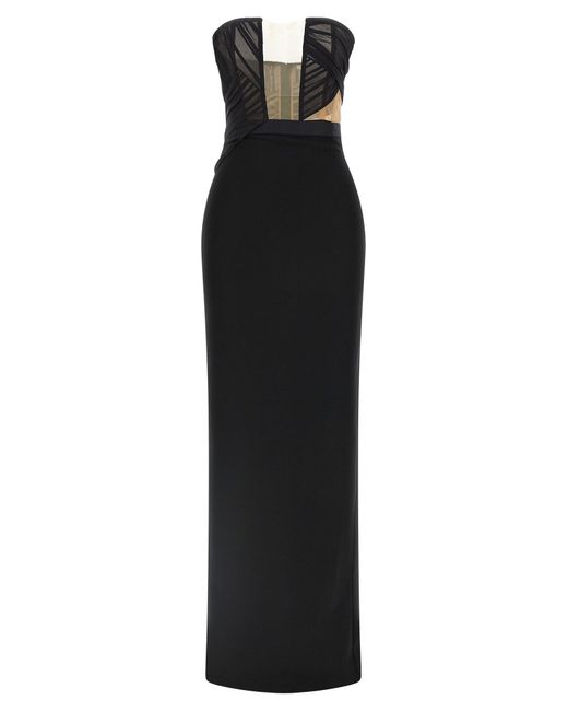 Nensi Dojaka Black 'Corsetted Draped Maxi' Dress