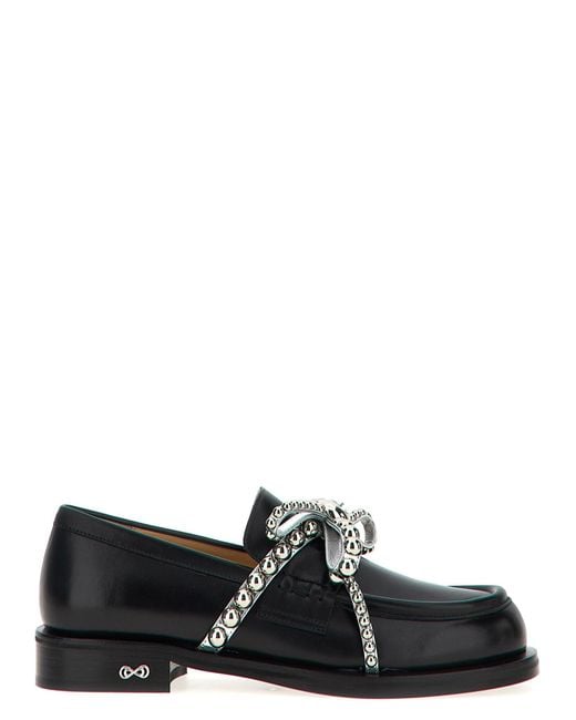 Mach & Mach Black 'Crystal Studs' Loafers