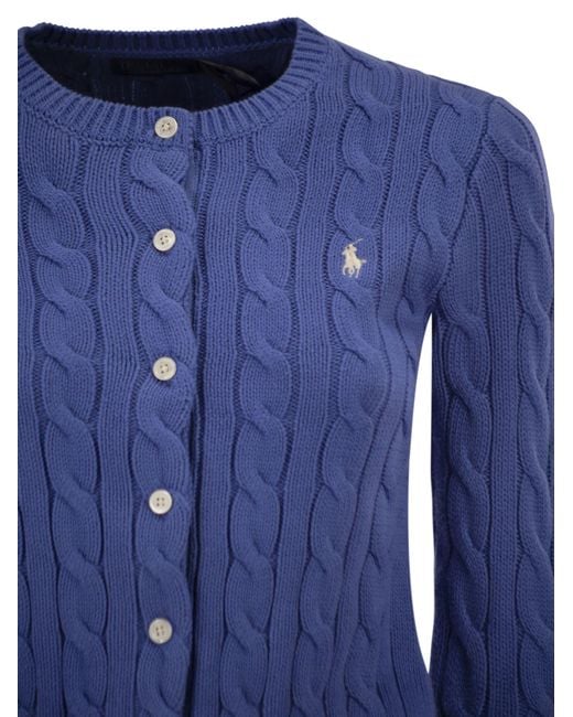 Polo Ralph Lauren Blue Cable Knit Cotton Crew Neck Cardigan