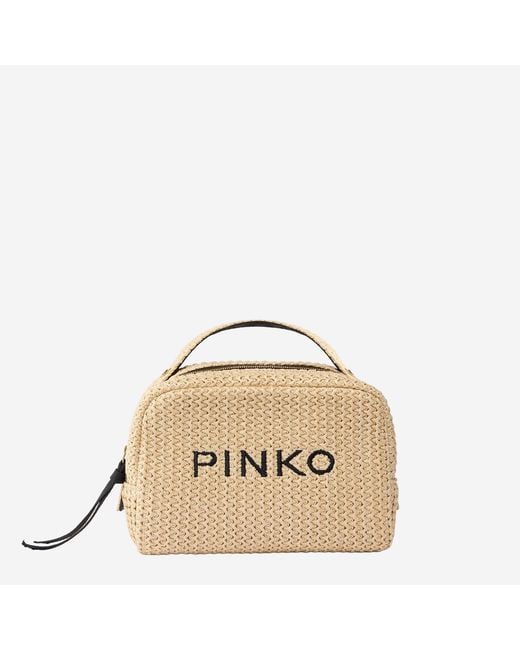 Pinko Natural Small Raffia Bag With Logo