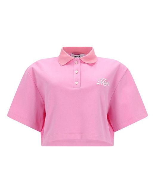 MSGM Pink Polo Crop Con Logo