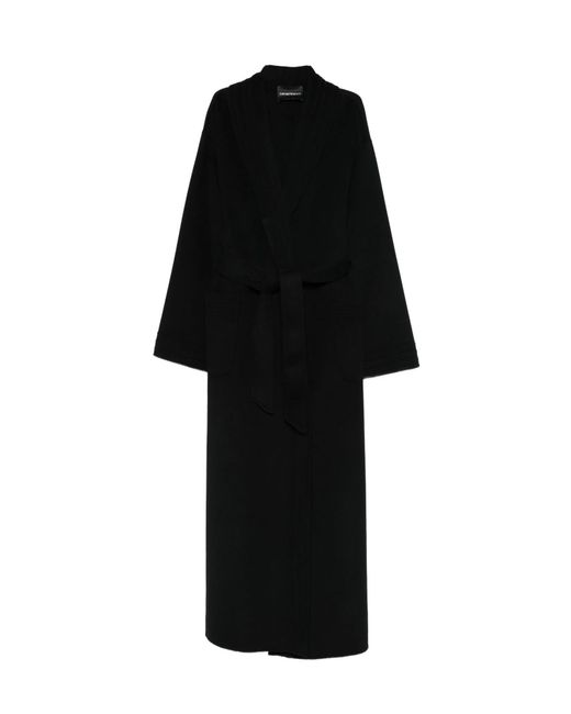 Emporio Armani Black Langer Wollmantel Im Morgenmantel-Stil
