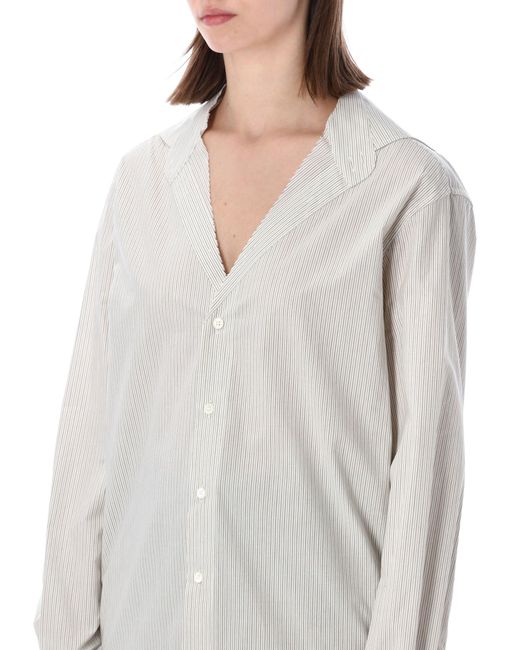MM6 by Maison Margiela White Striped Collarless Cotton Shirt