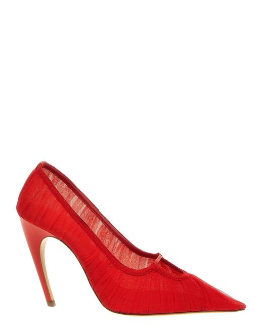 Nensi Dojaka Red Tulle Pumps