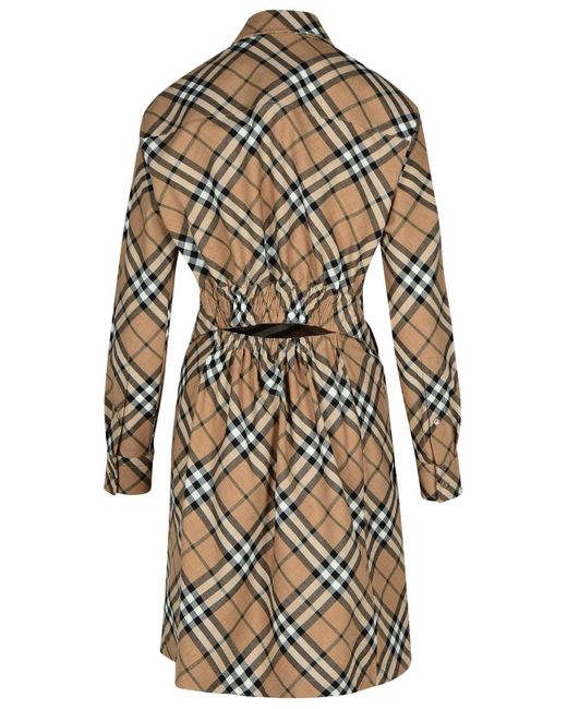 Burberry Natural 'Check' Kleid in beige Wollmischung