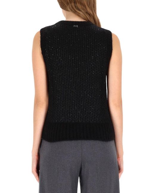 Herno Black Ribbed Knit Vest With Round Neckline