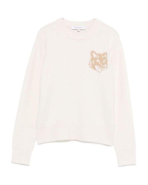 Maison Kitsuné White Fox Head Wool Crewneck Jumper