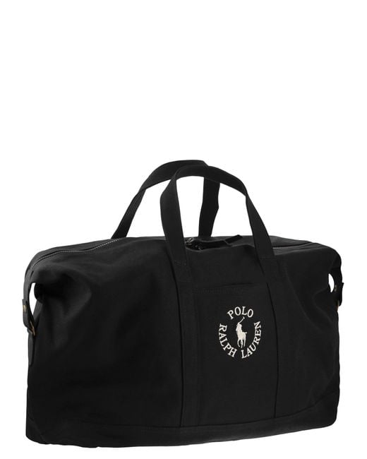 Cotton Duffle Bag con logo ricamato di Polo Ralph Lauren in Black da Uomo