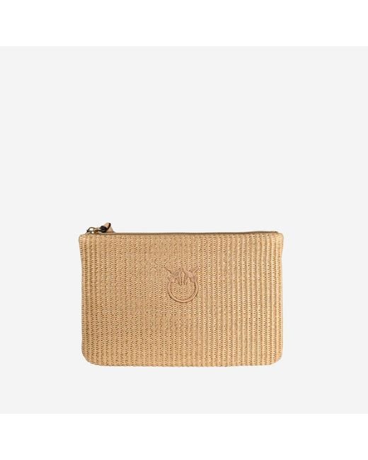 Pinko Natural Raffia Clutch With Logo